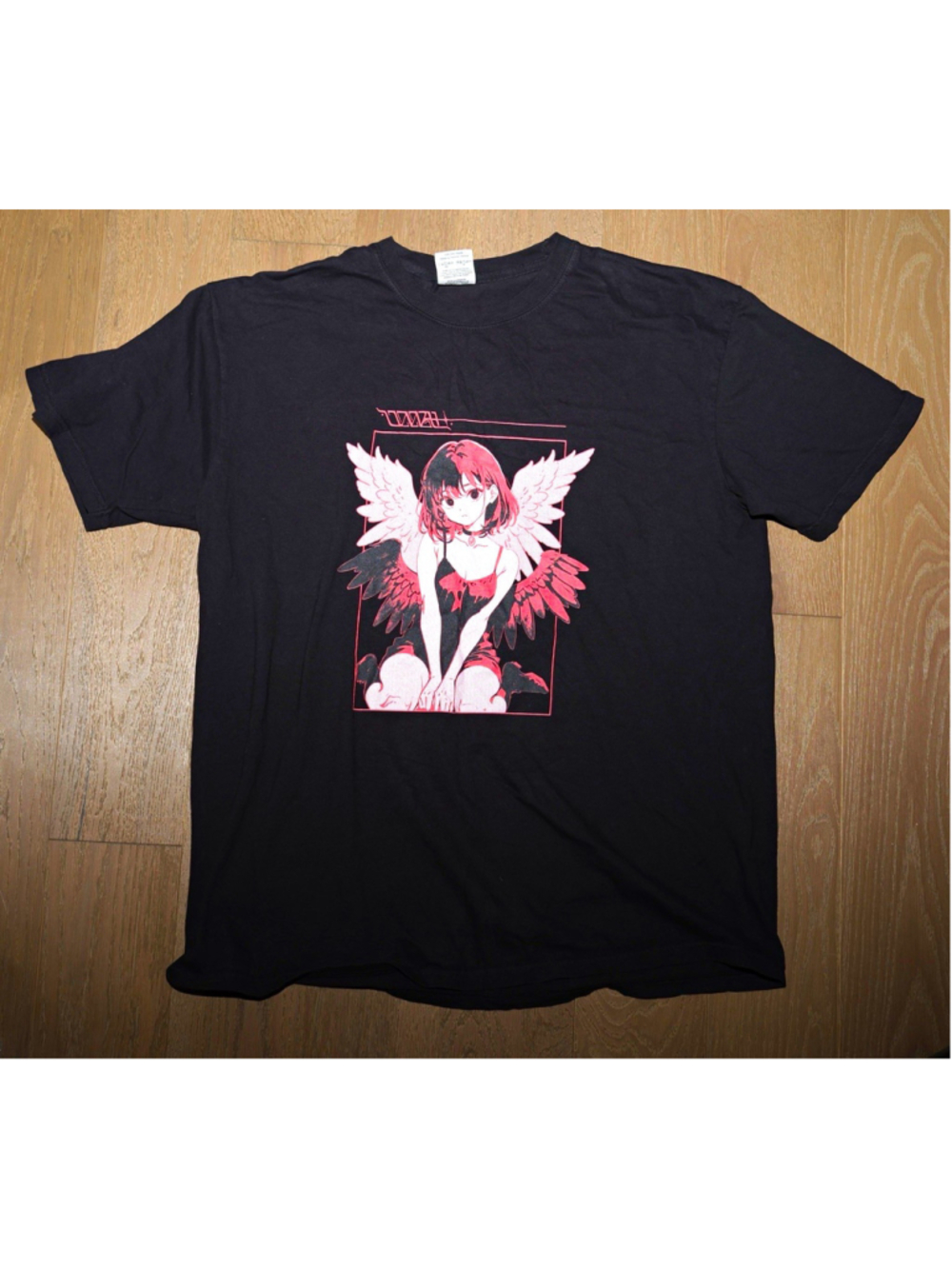 Anime Angel Manga Graphic T-Shirt Comfort Colors XL Black Red Y2K Streetwear